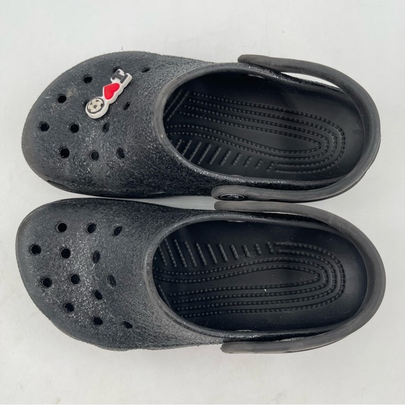 Crocs Unisex Kids Classic Black Glitter Clog Mules Shoes - Size 1 Youth - Picture 5 of 12